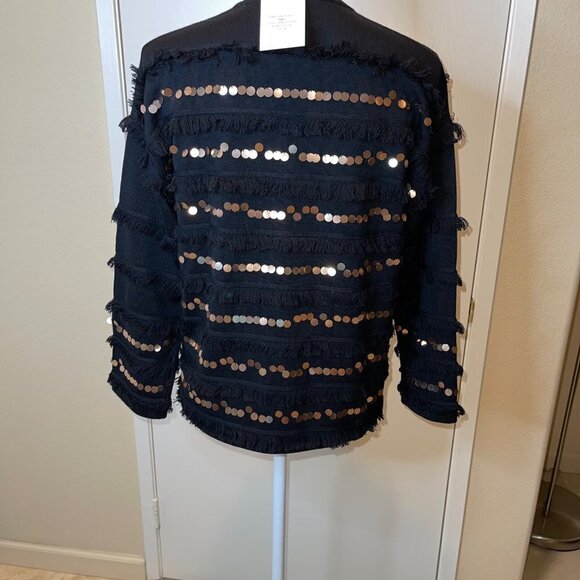 Edinburgh Knitwear Womens Jacket Black Size Medium Fringe Sequin Pure Wool NWT - Picture 12 of 13